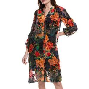 Johhny Was Renna Velvet Burnout Midi Dress with Slip Floral Print
